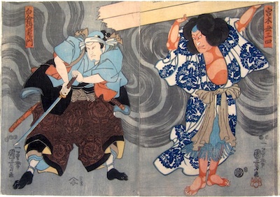 Kuniyoshi, Miyamoto Musashi Fighting Shirakura Dengoemon